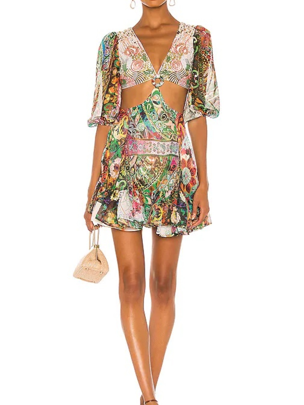 Alexis Multicolor Paisley Cutout Mini Dress with Ruffle Hem
